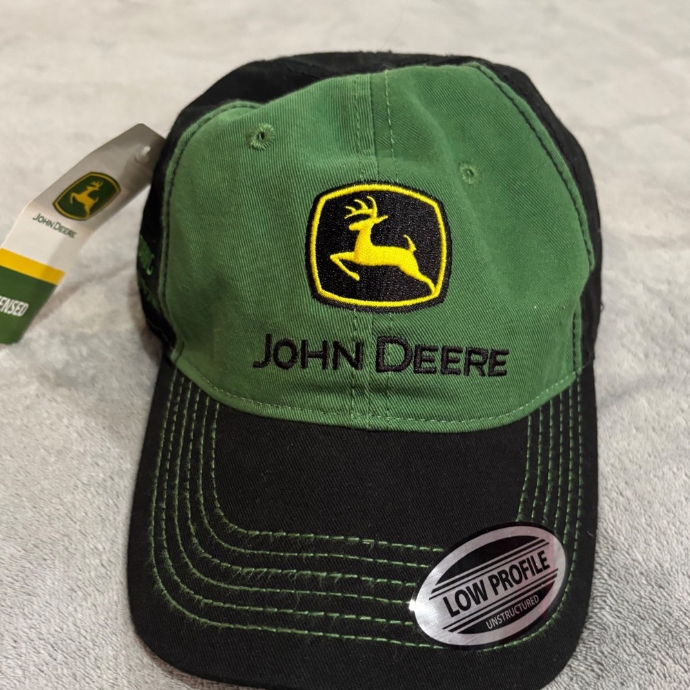 John Deere Hat Mens Black Green Low Profile Air Seeding Valley City ND NWT